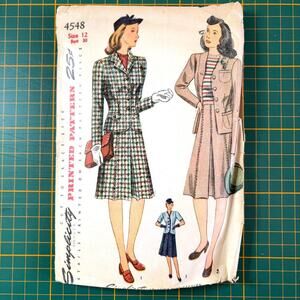 1940s Vintage Simplicity Sewing Pattern 4548 Uncut WWII Misses Suit Size 30 Bust